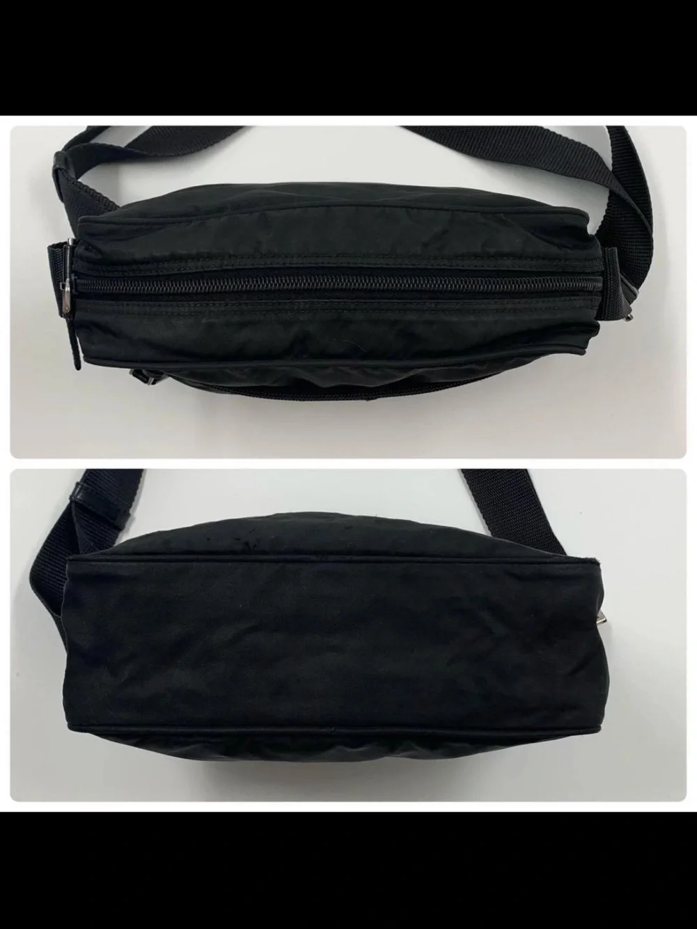 Prada Black Nylon Messenger Bag with Triangular Logo Plaque